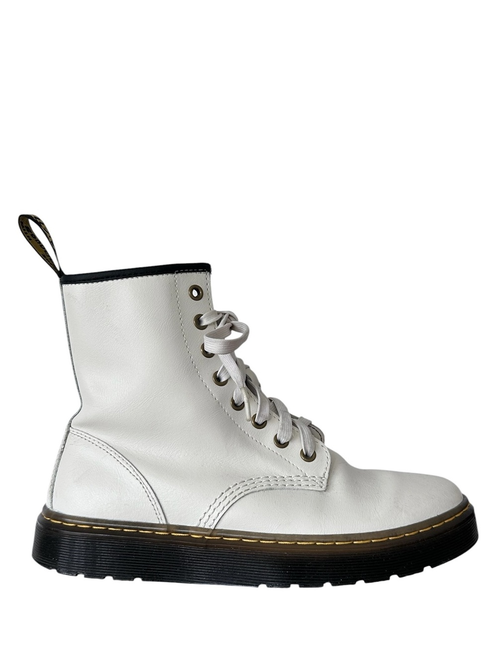 Dr. Martens Women's White Leather Zavala 8-Eye Lace Up Combat Boots Whimsigoth 8